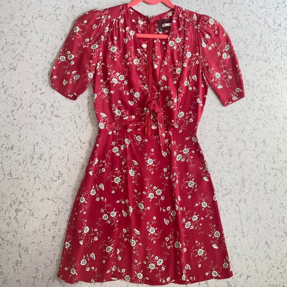 Reformation Dresses & Skirts - Reformation Grace Floral Front Tie Mini Dress in Red Viscose (Size: 0)